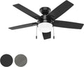 Hunter Fan 44 Inch Matte Black Indoor Ceiling fan with LED Light and Pull Chain for Bedroom, Living Room, Office, Basement, Kitchen, Dining Room (Renewed), CC5C27C75
