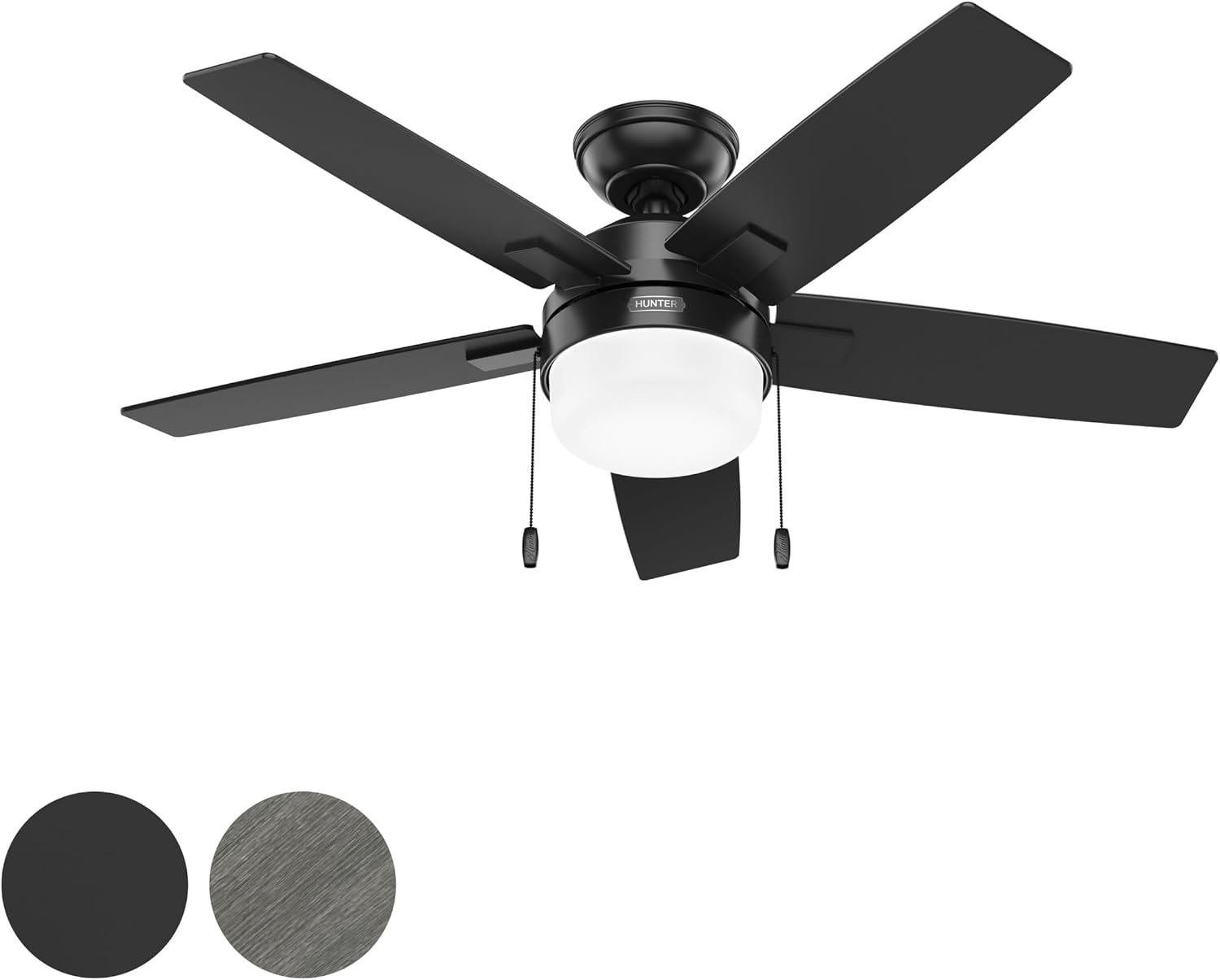 Hunter Fan 44 Inch Matte Black Indoor Ceiling fan with LED Light and Pull Chain for Bedroom, Living Room, Office, Basement, Kitchen, Dining Room (Renewed), CC5C27C75