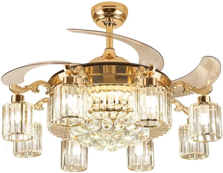 42' Modern Fandelier Ceiling Fan with Light and Remote, Gold Crystal Chandelier Fan with 8-Light Reversible Blade 6 Speed Change Silent Motor for Living Dining Room