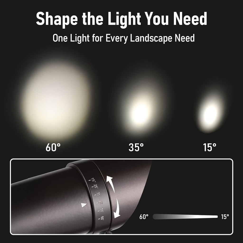 LEONLITE 5CCT LED Landscape Spotlight, 15°-60° Adjustable Beam Angle, 8W Low Voltage Spot Light with Stepless Adjustment, 12-24V AC/DC, Aluminum, IP65 Waterproof, Oil Rubbed Bronze, Pack of 4