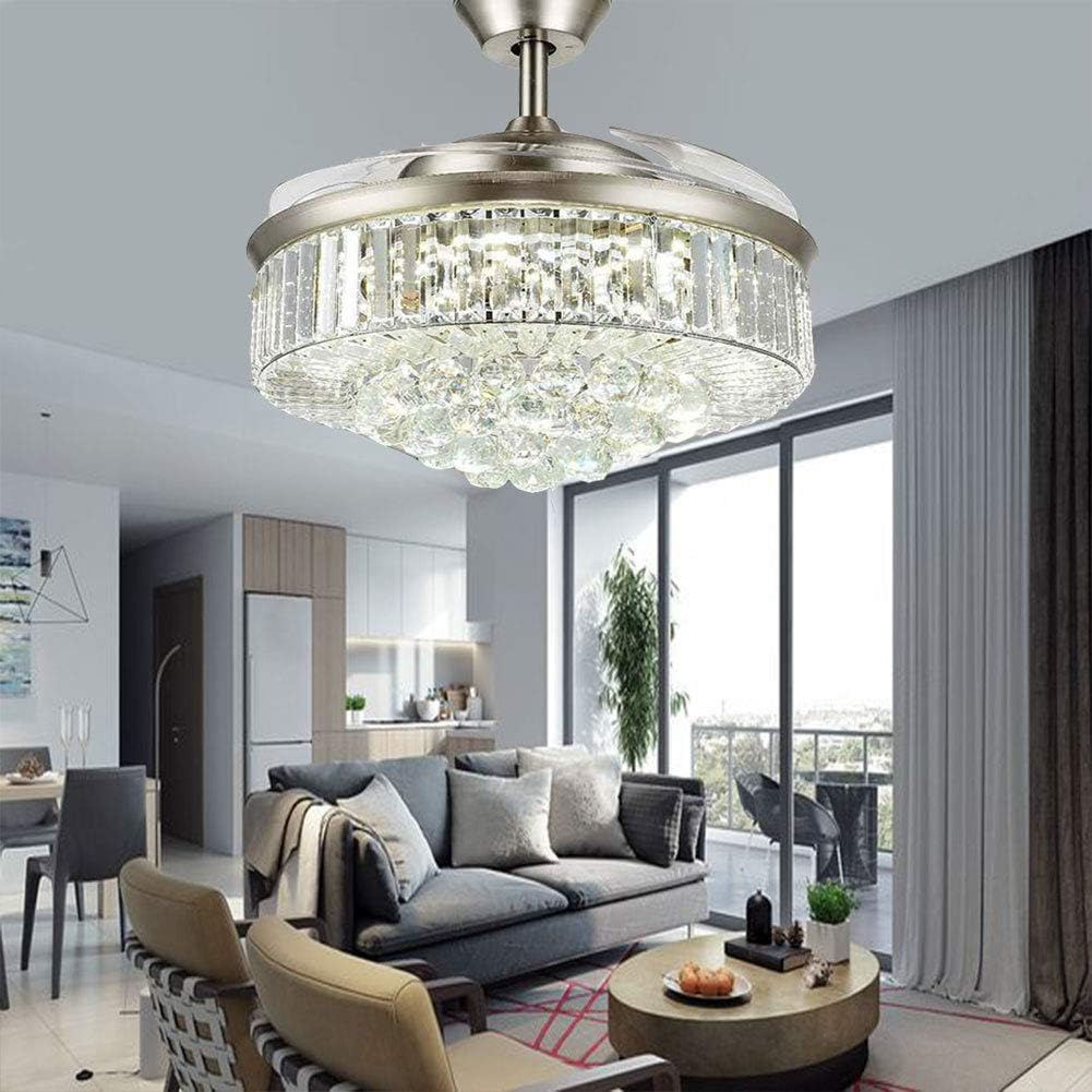 42' Crystal Fandelier Ceiling Fan with Lights,Modern Chandelier Ceiling Fan with Retractable Blades Indoor LED Lighting for Bedroom Living Room,Quiet Rustic Fan Brown