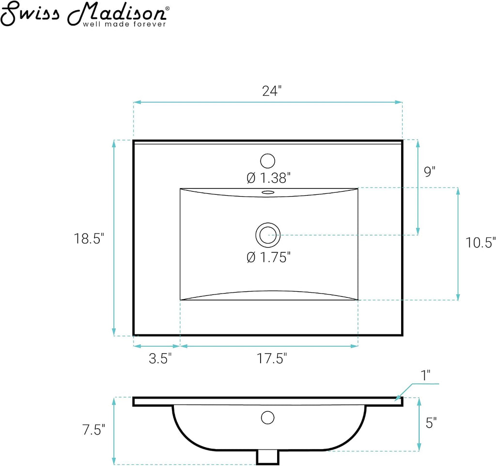 Swiss Madison 24' Vanity Sink Top in Glossy Black