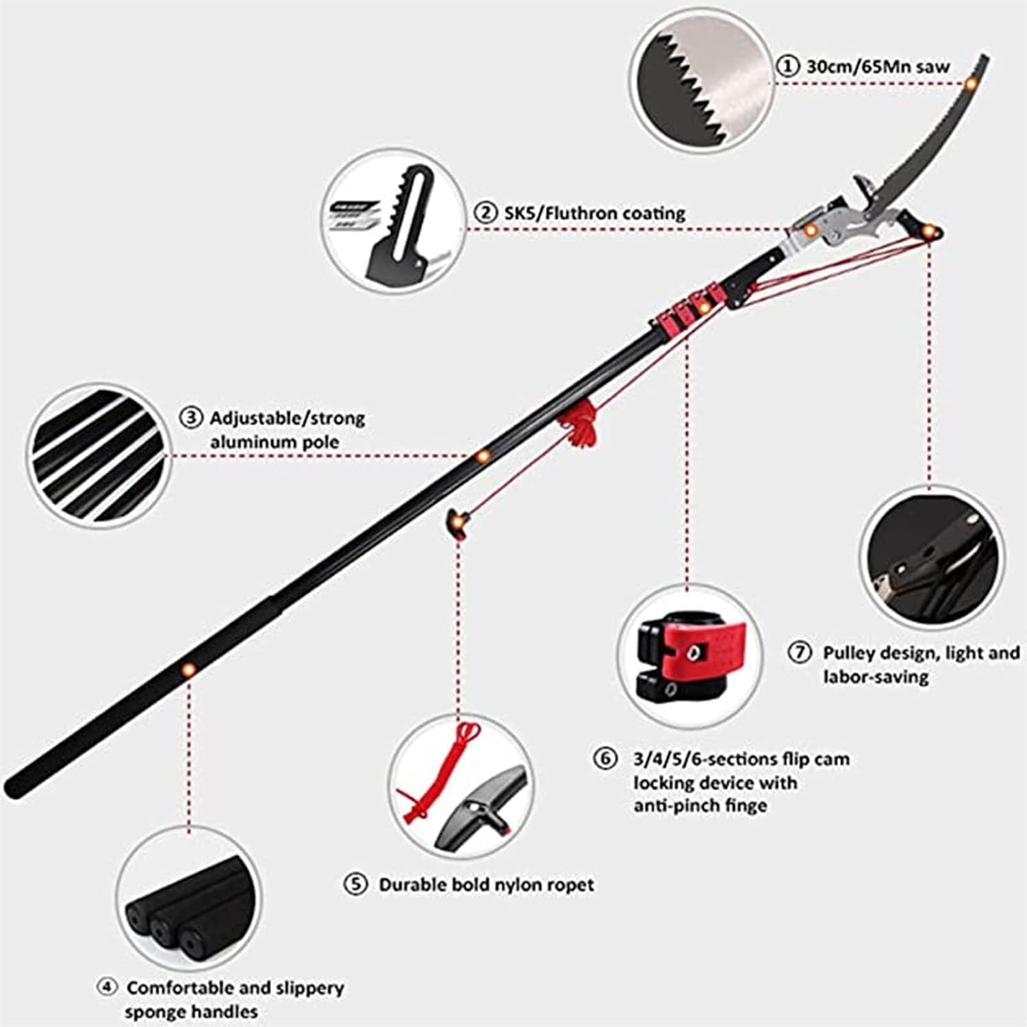 Telescopic Tree Pruners Professional Telescopic Pole Saws Height Extendable Pruning Saw Gardening Branch Saw Loppers Cutter Trimmer Tools for Trimming