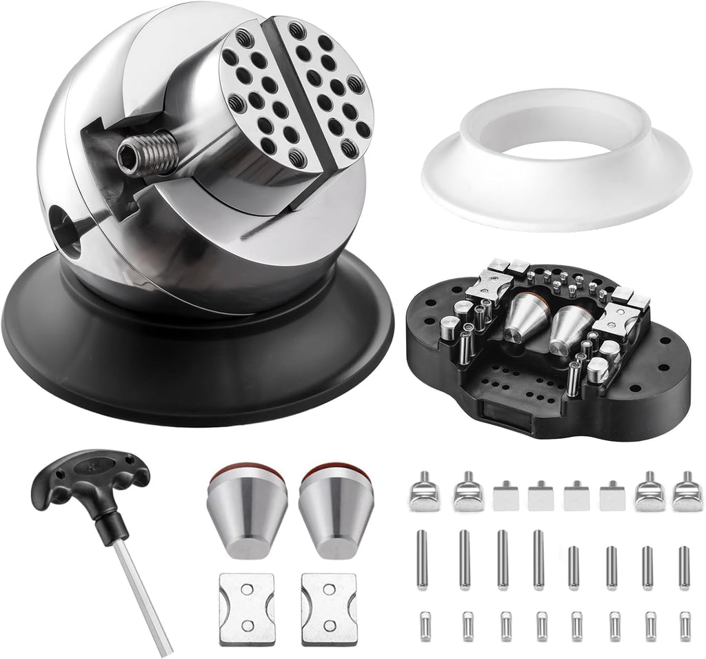 DZQ Ball Vise 3' Engraving Setting Tool 360°Rotation Professional Ball Vise 36PCS Attachment Jewelry Engraving Block Tools(Stainless Steel)