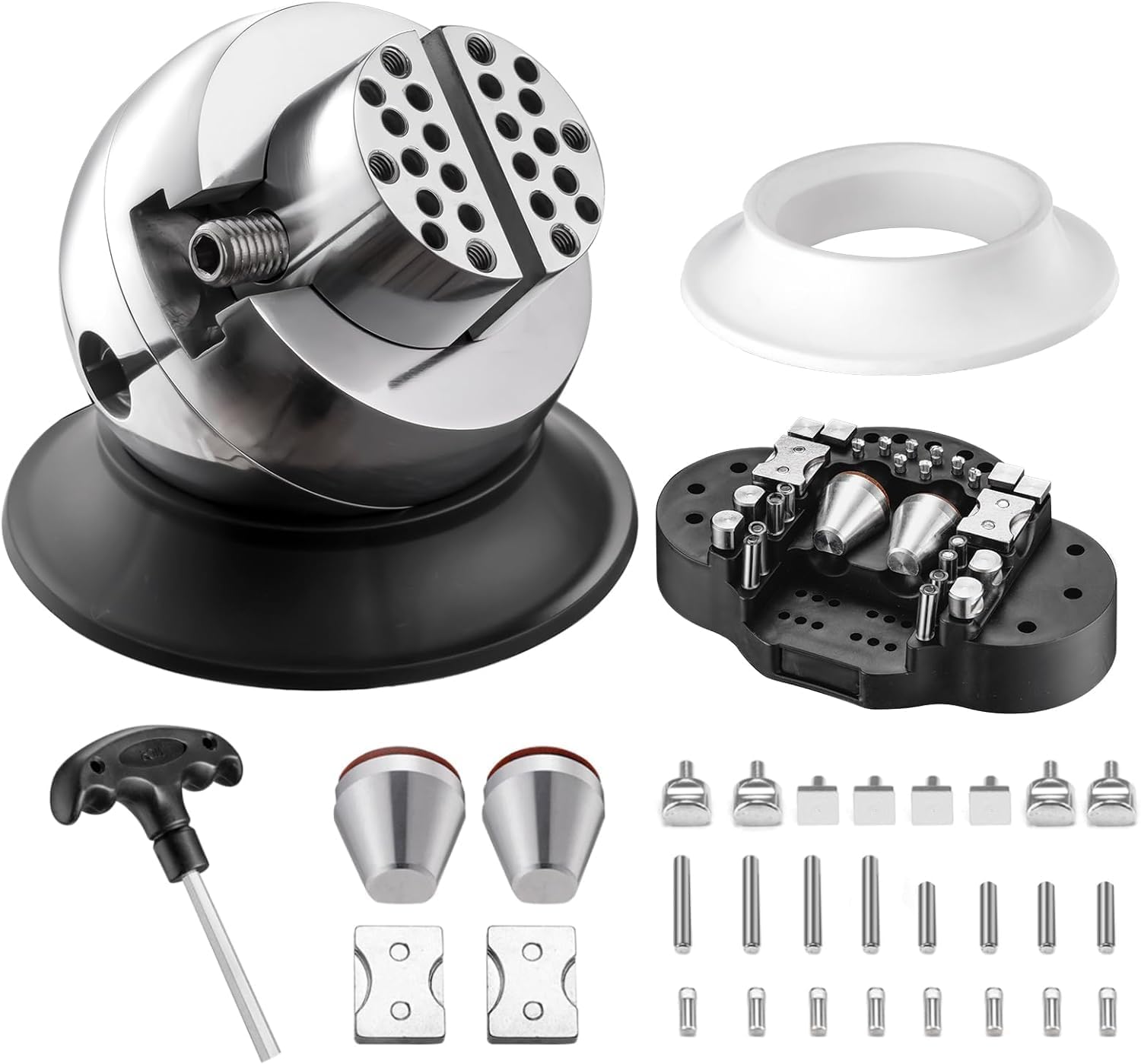 DZQ Ball Vise 3' Engraving Setting Tool 360°Rotation Professional Ball Vise 36PCS Attachment Jewelry Engraving Block Tools(Stainless Steel)