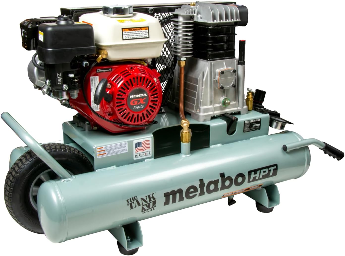 Metabo HPT Air Compressor, THE TANK XL, 9-Gallon Gas Wheelbarrow Compressor, Honda GX 200 Engine, Versatile for Use with Framing, Roofing Nailers, or Siding, Assembled in the USA, EC2610EA