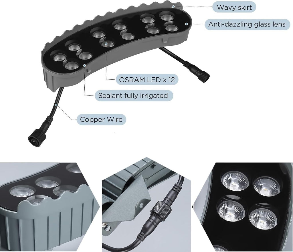 Ring Lights for Tree Roots Uplighting, Outdoor Low Voltage Landscape Lighting Kit,IP65 Garden Lights Decorate,12W 1160LM 24V Wired Outdoor LED Spotlight for Tree Building(3000K,5-Lights)