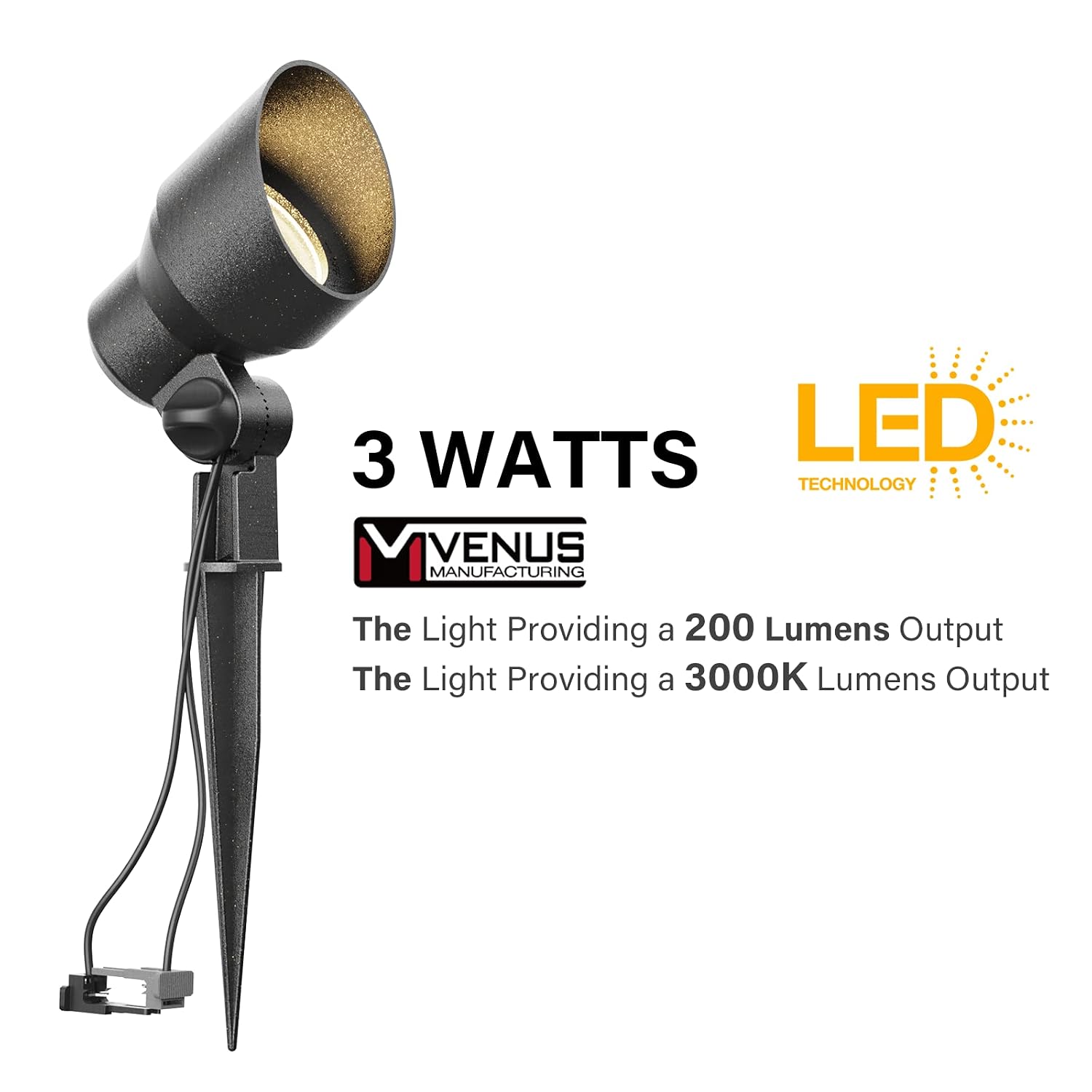 VENUS MANUFACTURING 12V Landscape Lights Kits with 60W Outdoor Landscape Transformers Timer and Photo Sensor & 6 Pack Black 3Watt LED 200 Lumen Landscape Spotlight 3000K Warm White Tree Flood Lights