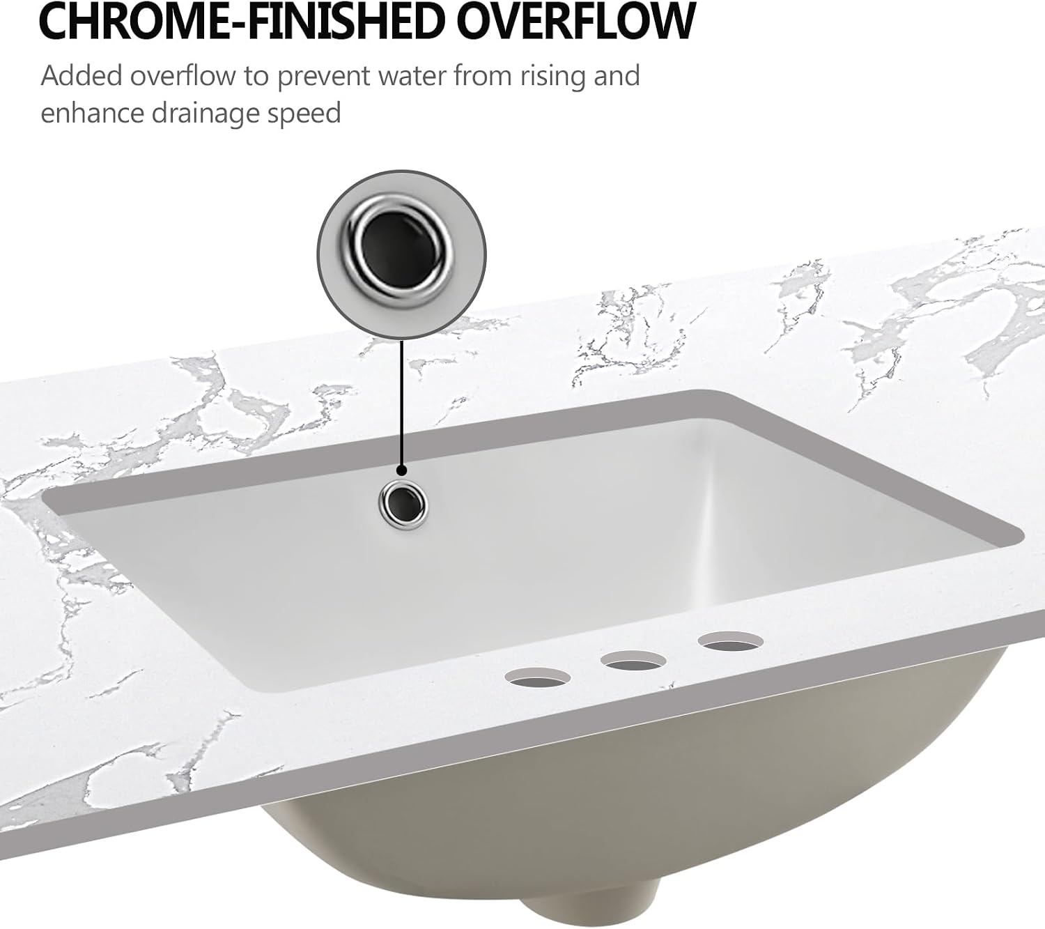 48'x22' Vanity Top with Sink, Engineered Stone Vanity Top with Rectangular Undermount Ceramic Double Sink, 8 Inch Faucet Hole Spacing with Backsplash Countertops for Bathroom