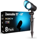 LEONLITE 8-Pack RGBCW LED Landscape Spotlight, 15°-60° Adjustable Beam Angle, 8W Low Voltage Spot Light with Stepless Adjustment, Color Changing, Aluminum, IP65 Waterproof, Oil Rubbed Bronze