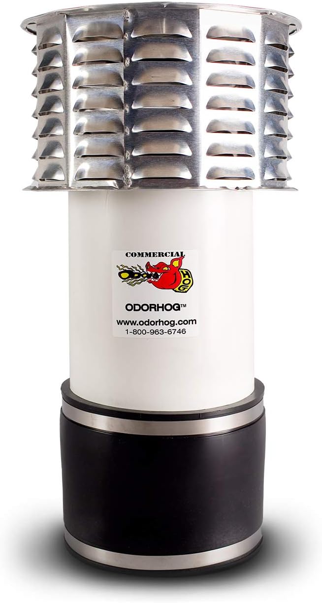 OdorHog Metal Cap Clamp On Vent Stack Pipe Filter 6', PVC, Removes Outdoor Septic and Sewer Odor Problems