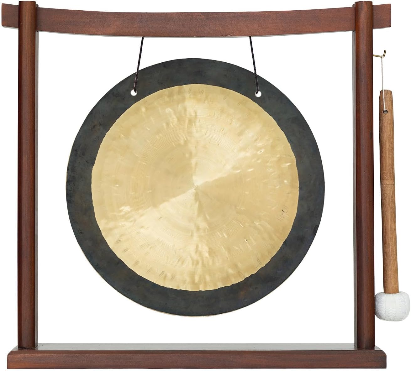 10'-12' Gongs on Woodsonic Stand - Includes Gong, Mallet, & Stand/Easy to Play Traditional Chinese Gong/Easy to Assemble Stylish Wood/Great for Small Spaces