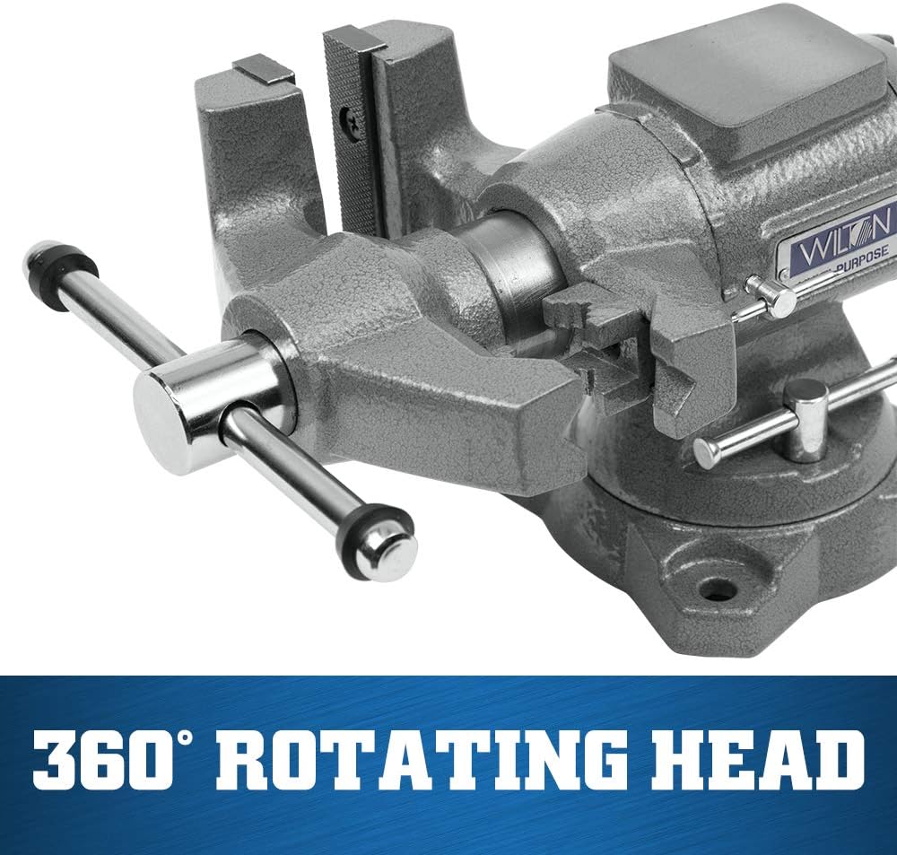 Wilton 4-1/2' Multi-Purpose Bench Vise, 360° Rotating Head & Base, 4' Max Opening (450P) & 5-1/2' Multi-Grip Vise Jaw Pads (21111)