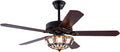 Tiffany-Style Stained Glass Ceiling Fan with Lights,52 Inch Chandelier Fan Light with 5 Reversible Wood Blades 3 Color/3 Speed Indoor Ceiling Fan with Remote Control,for Dining Living Room