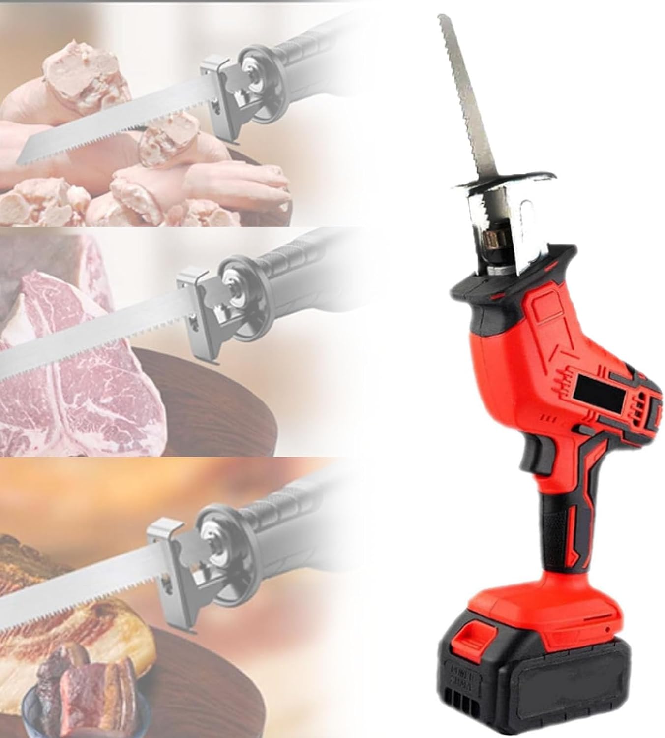 Cordless Reciprocating Saw- Led Illuminated, Electric Saber Saw Set, Cutting Electric Saw,for Cutting Bones/Branches/Metal Pipes Variable Speed