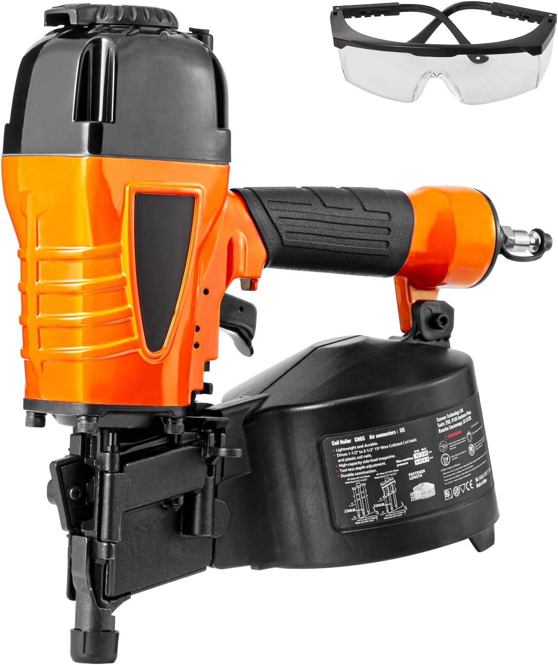 Happybuy Coil Siding Nailer CN65, 1-1/4' to 2-1/2' 15 Degree Pneumatic Siding Nail Gun with Tool-Less Depth Adjustment, 70-120PSI Air Coil Nailer for Siding, Pallet Sheathing, Wooding, Fencing