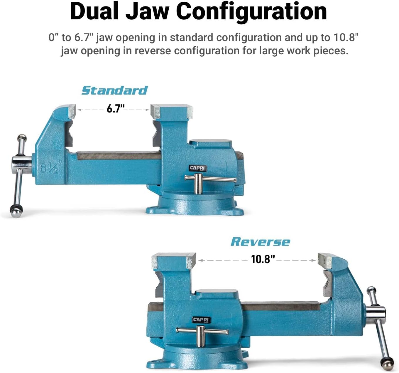 Capri Tools 6-1/2 in. Reversible Bench Vise, 6.5 in. Jaw Width, 6.7 in. & 10.8 in. Jaw Opening