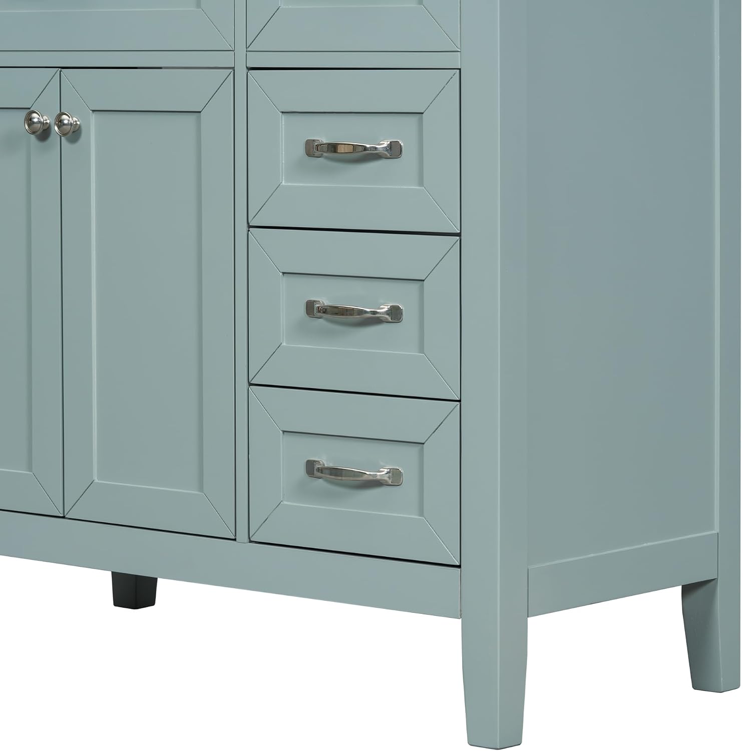 36' Bathroom Vanities Cabinet with Ceramic Sink Top, Two Doors and Three Drawers, Soft-Closing Door, Solid Wood Legs, Green