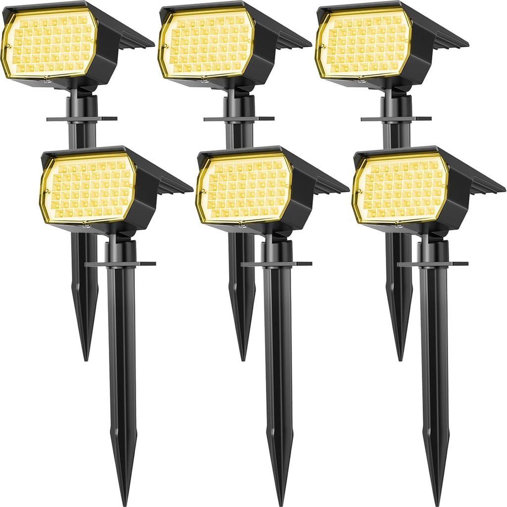 WENATY 18 Pack Solar Spot Lights Outdoor, 46 LEDs, Yellow, Floodlight, Outdoor, Solar Powered, Flush Mount, LED, Polished Plastic, 800 Lumen, Waterproof, 4 Count, Removable, Spotlights, Solar Light