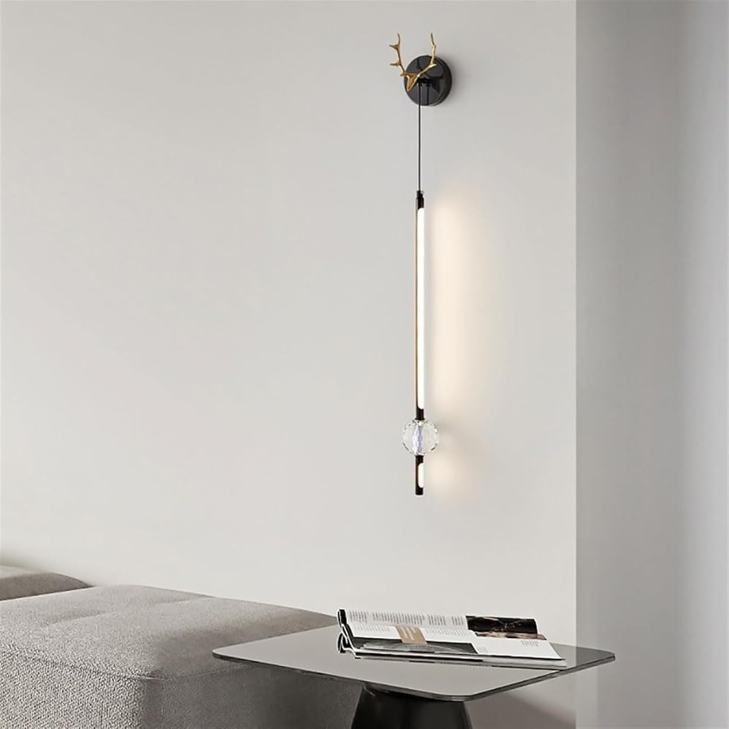 Color Mode Copper Polished Wall Mount Fixtures Crystal Ball Decoration Indoor Linear Wall Lamp 52 Inches Long Led Wall Light 28W Art Sconce for Living Room Hallway
