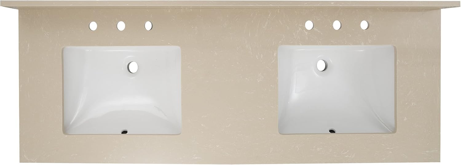 MSI Cosmic Sand Vanity Top with Under Mount Rectangle Double Bowl Ceramic Sinks, Engineered Marble Stone, 4' CC Faucet Holes, 61'X22'