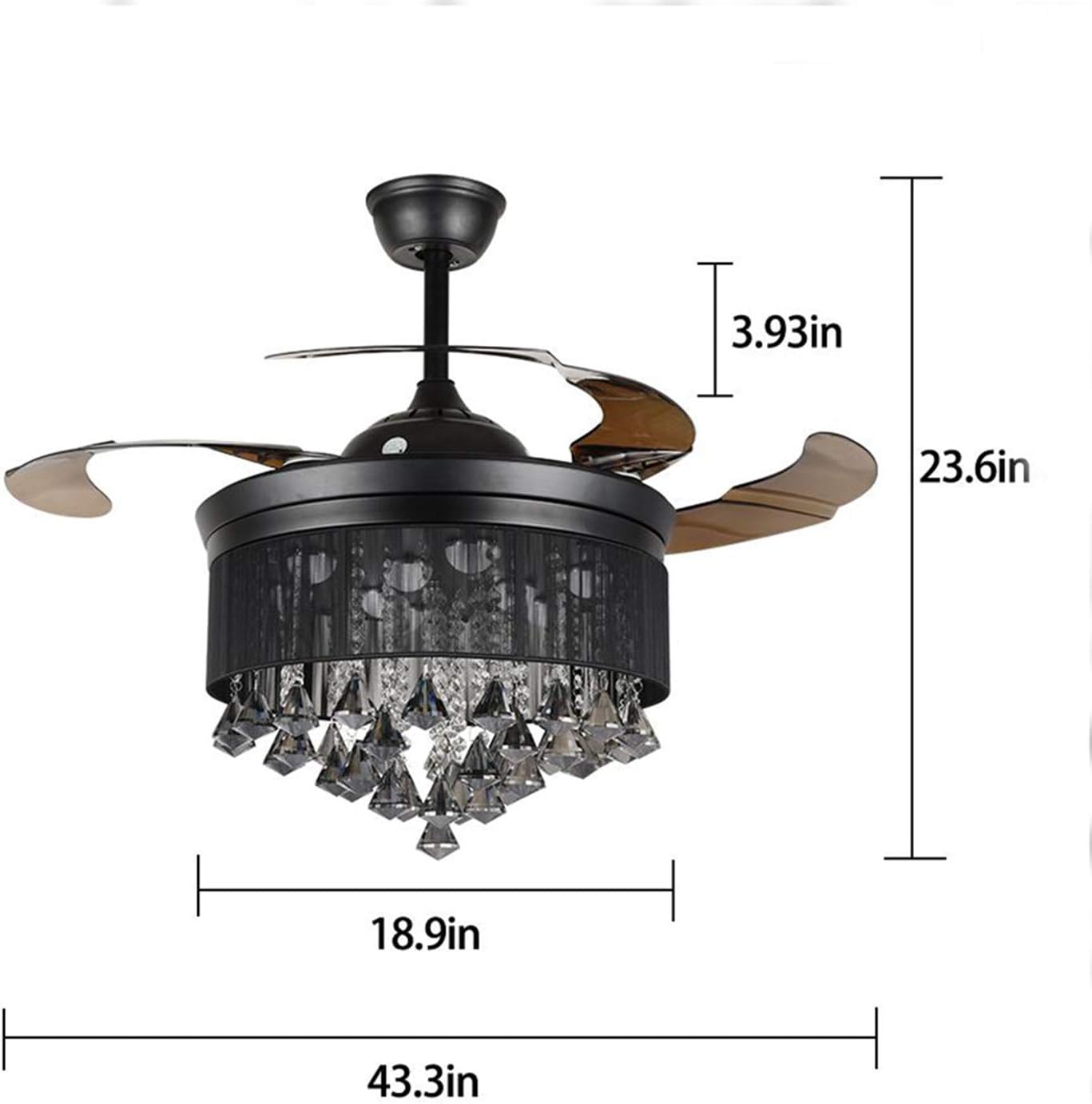 42 inches Fandelier Crystal Ceiling Fans Lights with Remote Control, Ceiling Fan Chandelier with 3 Colors 3 Speed Fan Chandelier with LED Lights for Living Room Bedroom, DS-FZ190, Black A