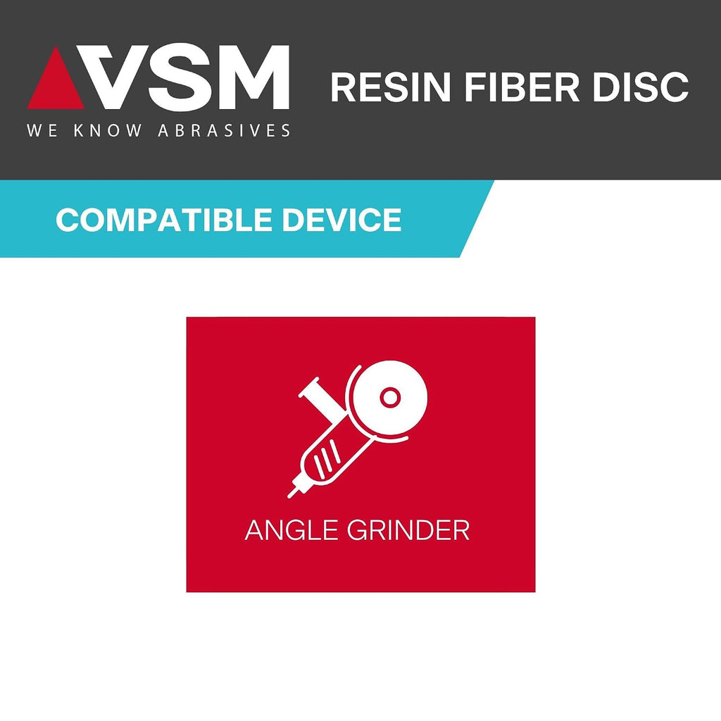VSM 149148 Resin Fiber Disc, Bright Red, Coarse Grade, Fiber Backing, Ceramic, 24 Grit, 7' X 7/8' Arbor Hole, Pack of 50