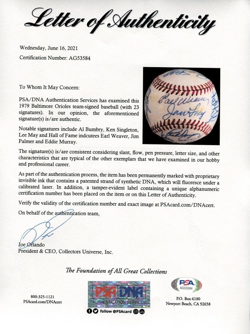 1979 Baltimore Orioles American League Champs Team Signed Baseball PSA DNA COA - Autographed Baseballs