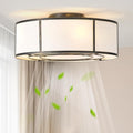 Low Profile Ceiling Fans with Lights, 20' Flush Mount Ceiling Fan with Light, Black and White Boho Bladeless with 6 Speeds Remote Control for Bedroom, Nursery, Living Room