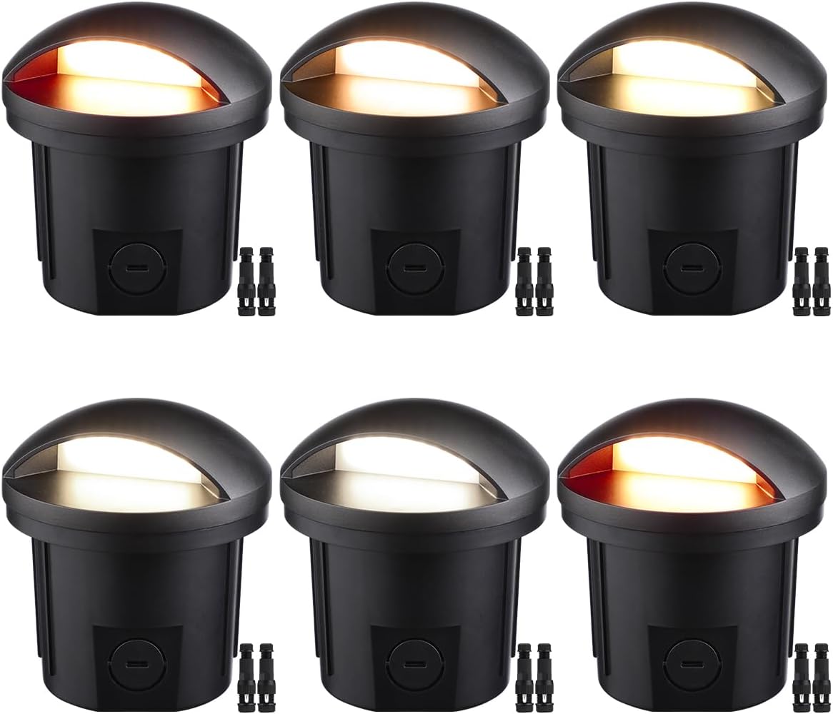 LEONLITE 5W Well Lights Landscape LED, Low Voltage Inground Light Outdoor, Round Top, 1800K/2700K/3000K/4000K/5000K Adjustable, Aluminum, ETL Listed, IP67 Waterproof, 12VAC/DC, CRI90, Black, Pack of 6
