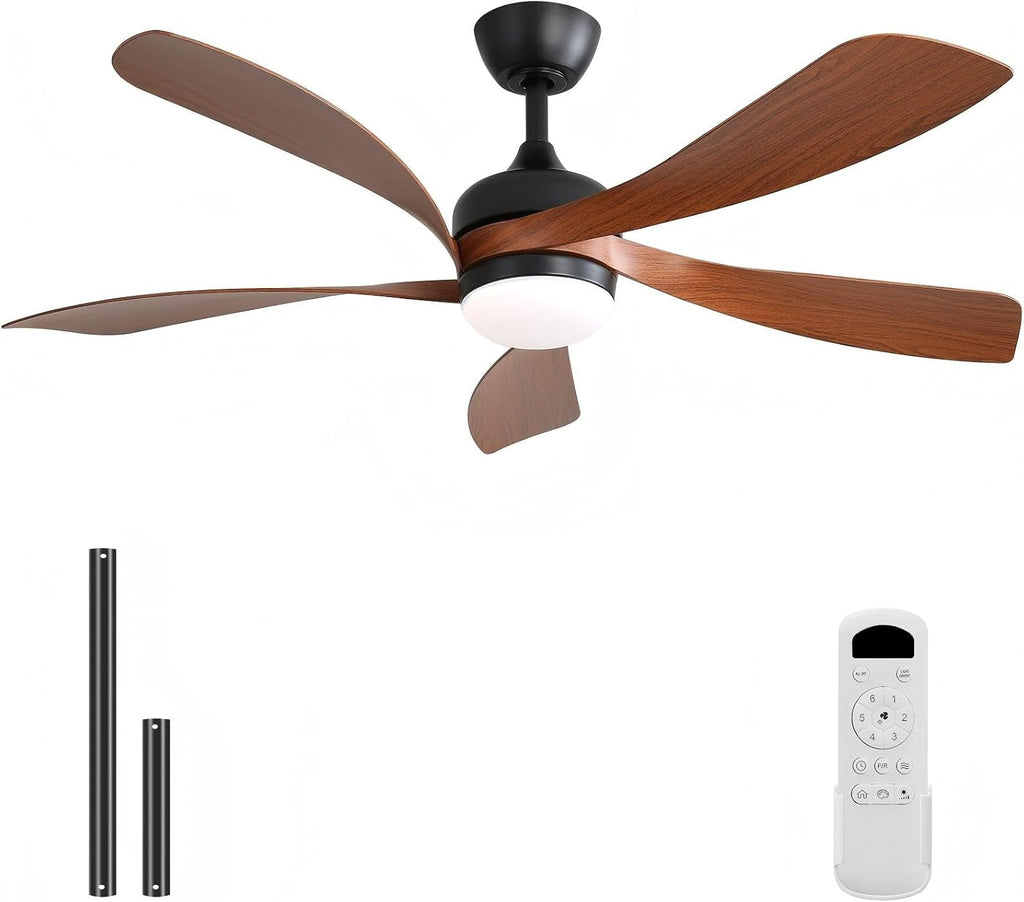 Sofucor 52 Inch Ceiling Fan with Light, Modern Ceiling Fan with Dimmable Memory LED - Quiet DC Motor, 6 Speeds 5000CFM, Timer, Reversible, for Living Room Bedroom, ETL, 5 Plastic+ABS Blades, Brown