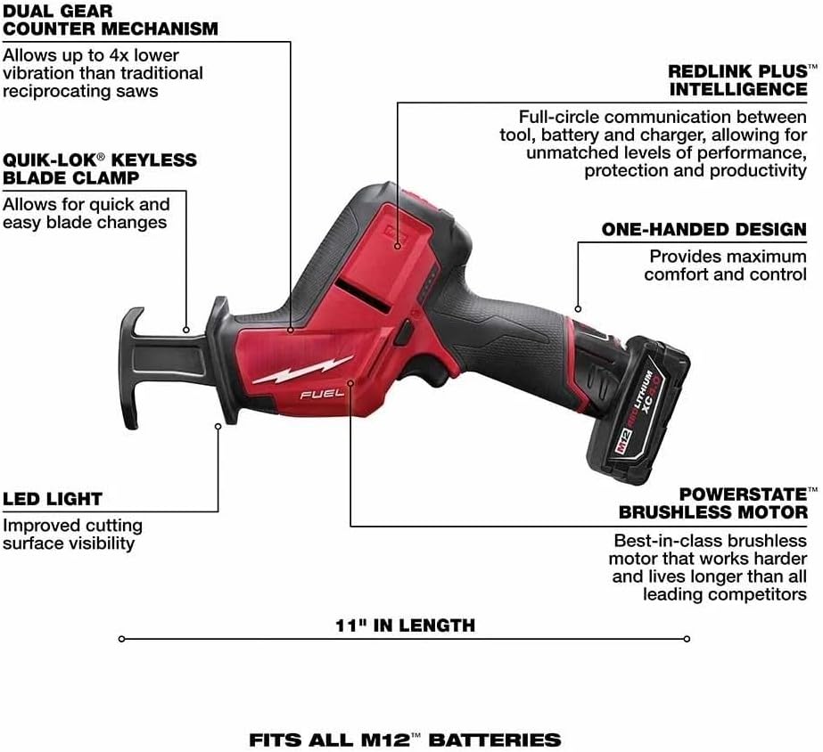 2520-21XC Compact Cordless Reciprocating Saw for Milwaukee M12 FUEL 12V Recip Saw Kit