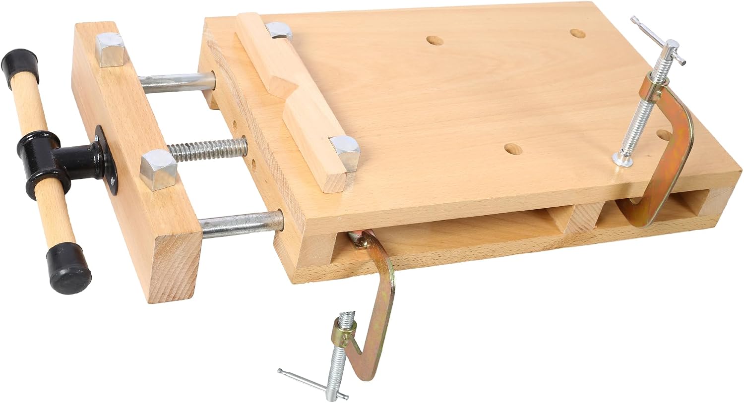 Portable Woodworking Bench Vise with 2 G-Type Fixing Clips, 4 Limit Blocks & Quick-Release Handle - Work Bench for Wood Processing