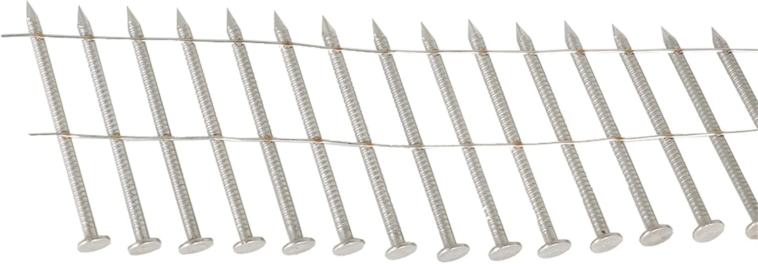 3600 Count 2-1/2 Inch Stainless Coil Siding Nails 15 Degree Coils, Small Cap Coil Nail, Cap Warp 5.8-6mm 0.09 Inch Ring Shank for Cement Board Siding or Fencing Applications