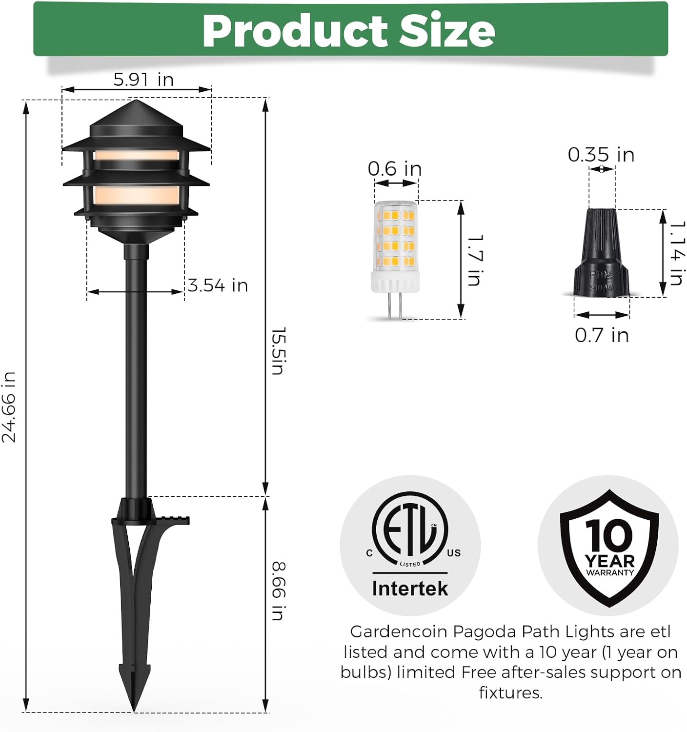 Gardencoin Pagoda Low Voltage Landscape Pathway Lights, 12V Outdoor LED Path Lights Wired, Aluminum Walkway Lighting with 4W 2700K Replaceable G4 Bulb, Classic 3-Tier Lantern, 6 Pack