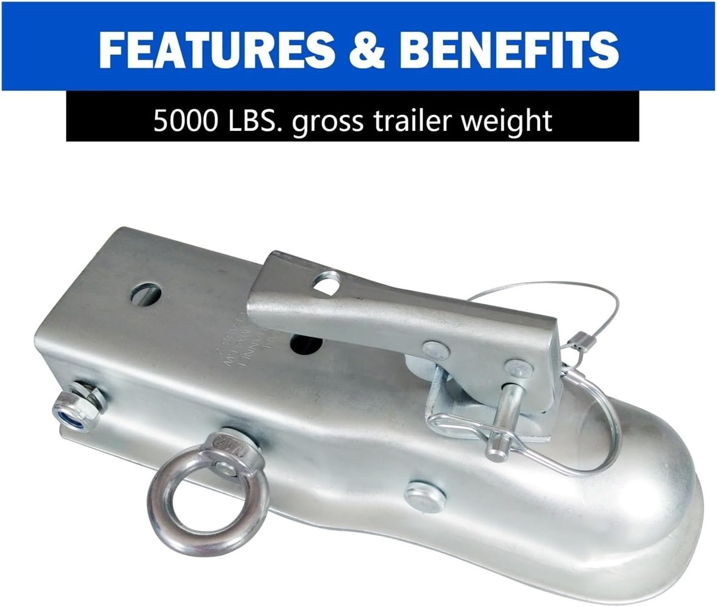 2'x 3'Straight Tongue Trailer Coupler for 3in Channel,2in Hitch Ball,5000 Lbs,Electroplated,RV Parts,Camper Caravan Accessories(Opition(1))