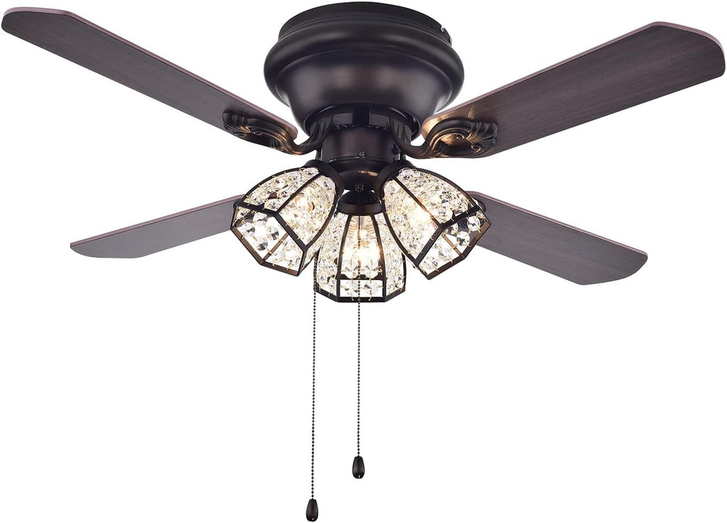Warehouse of Tiffany CFL-8173AB Tarudor Dark Wood Antique Bronze Crystal Fan, 42'W x 42'L x 13'H