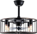 LOYALHEARTDY Black Caged Ceiling Fan with Lights Remote Control, 18' Rustic Bladeless Ceiling Fan Kids Fan, Modern Down rod Mount Industrial Bedroom Ceiling Fan