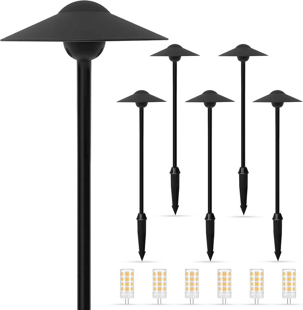Gardencoin Low Voltage Pathway Lights (8.5'' Shade, 21.5'' Tall)，12V Outdoor LED Landscape Path Lights Wired, Aluminum Pathway Lighting with 3W 2700K Replaceable Bulb for Walkway Garden Yard, 6 Pack