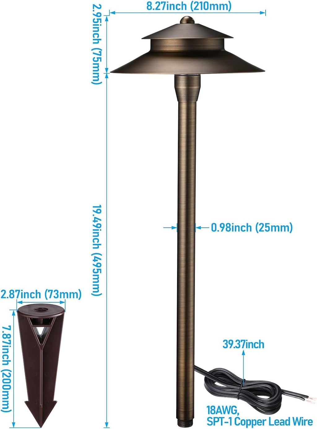 LEONLITE Stratum 12V Cast Brass 2-Tier Path Light, for Low Voltage Landscape Lighting on Pathway, Garden, Work with G4 Bulb, (Not Included), IP65, 22.44'' Tall, 8.27'' Shade, Bronze, Pack of 4