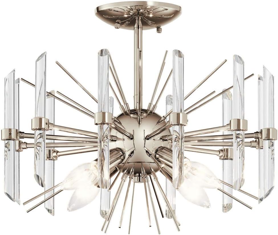 KICHLER Eris 12.75' 4 Light Semi Flush Light with Optical Crystal in Polished Nickel