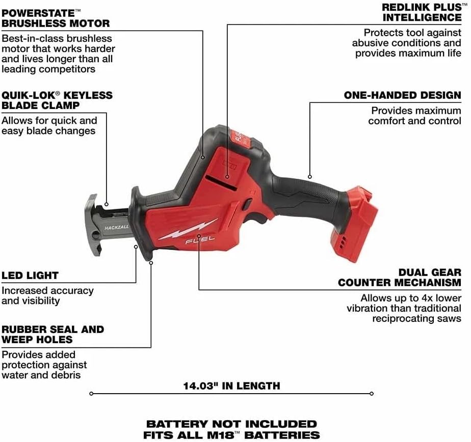2719-20 Power Cordless Reciprocating Saw for Milwaukee M18 FUEL 18V One-Handed Reciprocating Saw - Bare Tool