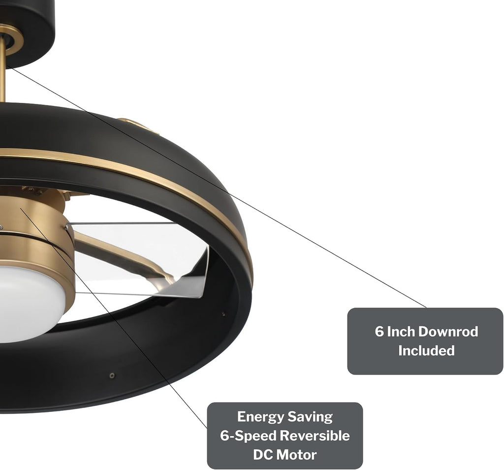 Craftmade TYL24FBSB3-NWF Taylor 24 Inch 3 Blade Indoor Fandelier | Flat Black/Satin Brass Finish with Clear Acrylic Blades | Integrated 1167 Lumens LED 3000K | Remote Included | DC Motor Ceiling Fan