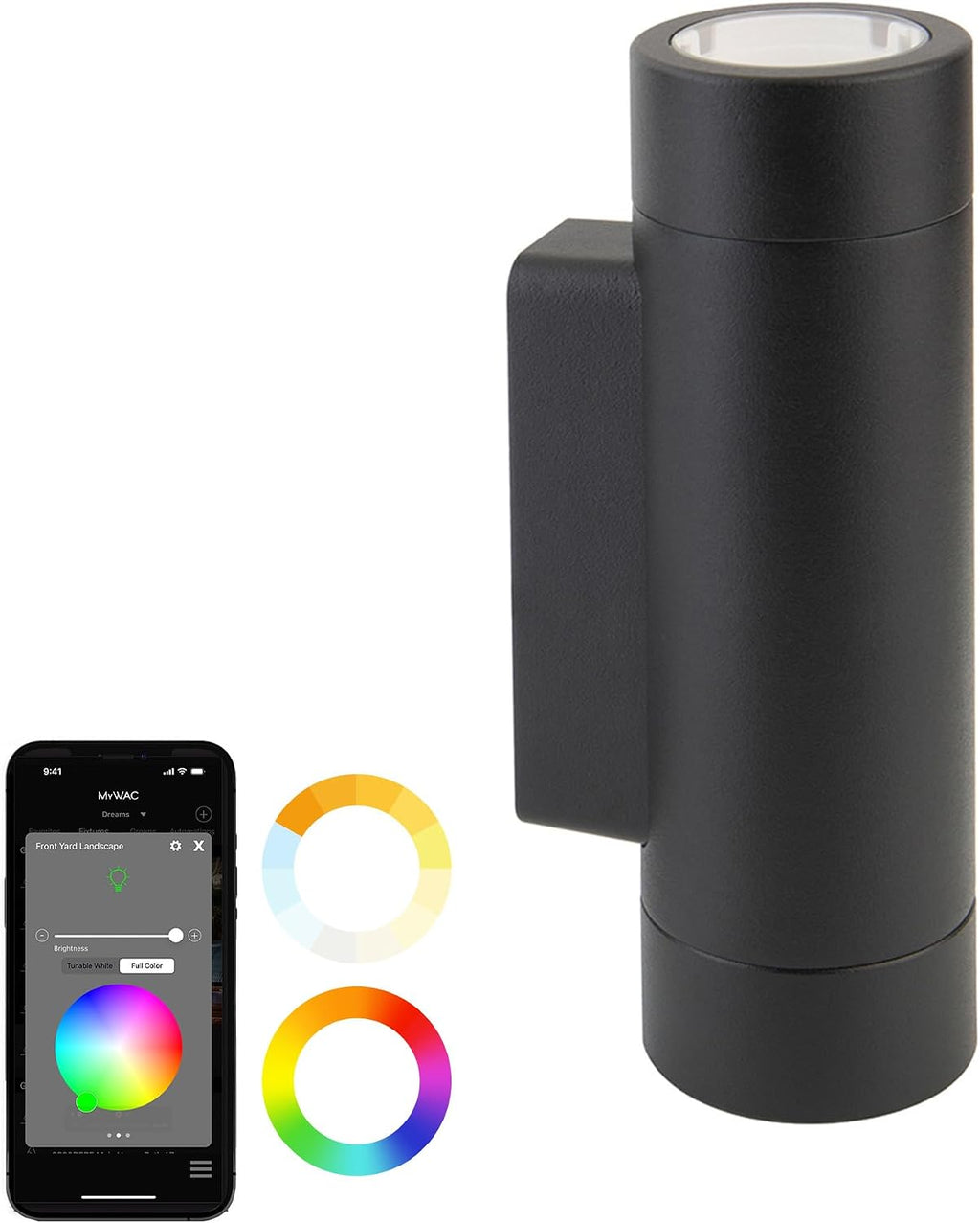 WAC Lighting LED 12V Colorscaping Smart App Controllable Landscape Lighting with RGBWW Color Changing and Tunable White Wall Cylinder with Adjustable Beam Angle in Black