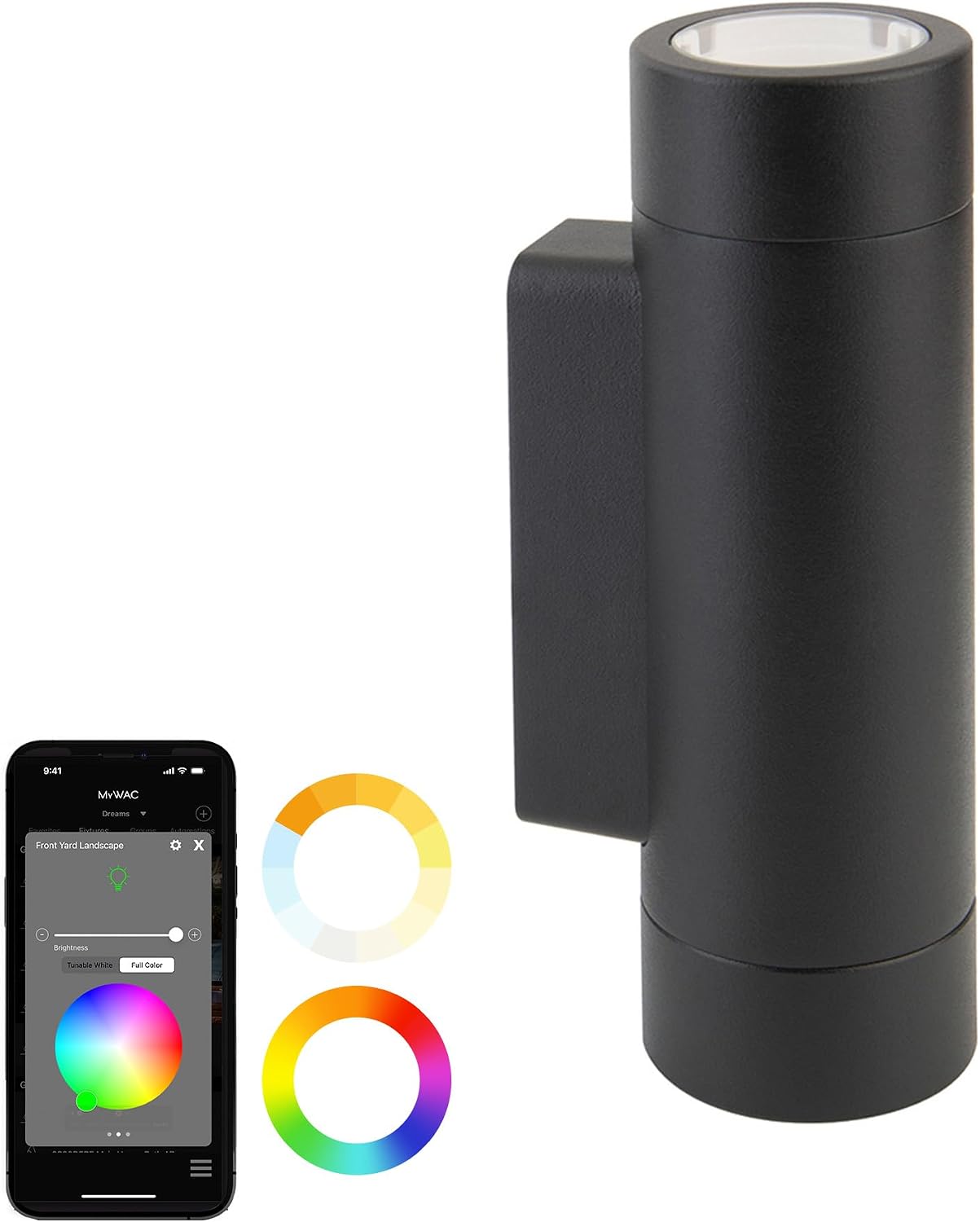 WAC Lighting LED 12V Colorscaping Smart App Controllable Landscape Lighting with RGBWW Color Changing and Tunable White Wall Cylinder with Adjustable Beam Angle in Black