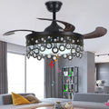 42' Chandelier Ceiling Fan with Speaker and 7 Colorful Dimmabel Light, Retractable Ceiling Fan with Remote Control 3 Speed Black Fandelier for Dining/Living Room