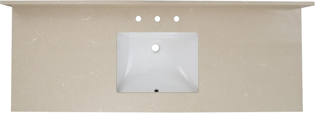 MSI Cosmic Sand Vanity Top with Under Mount Rectangle Single Bowl Ceramic Sink, Engineered Marble Stone, 4' CC Faucet Holes, 61'X22'