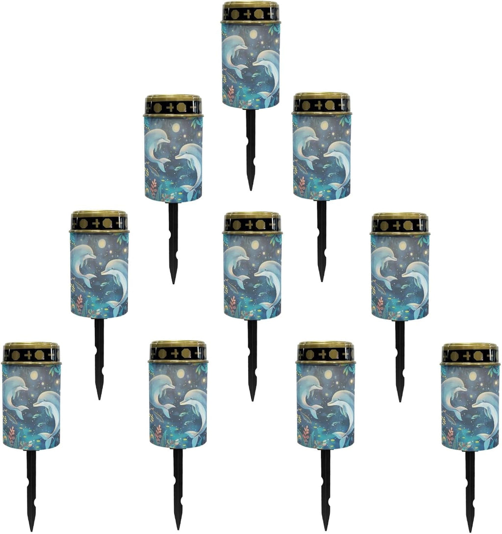 Dolphin Solar Garden Lights Outdoor Solar Walkway Lights,Moon Star Pathway Lights Waterproof Solar Pathway Lights Solar Powered Fairy Lights for Home Path