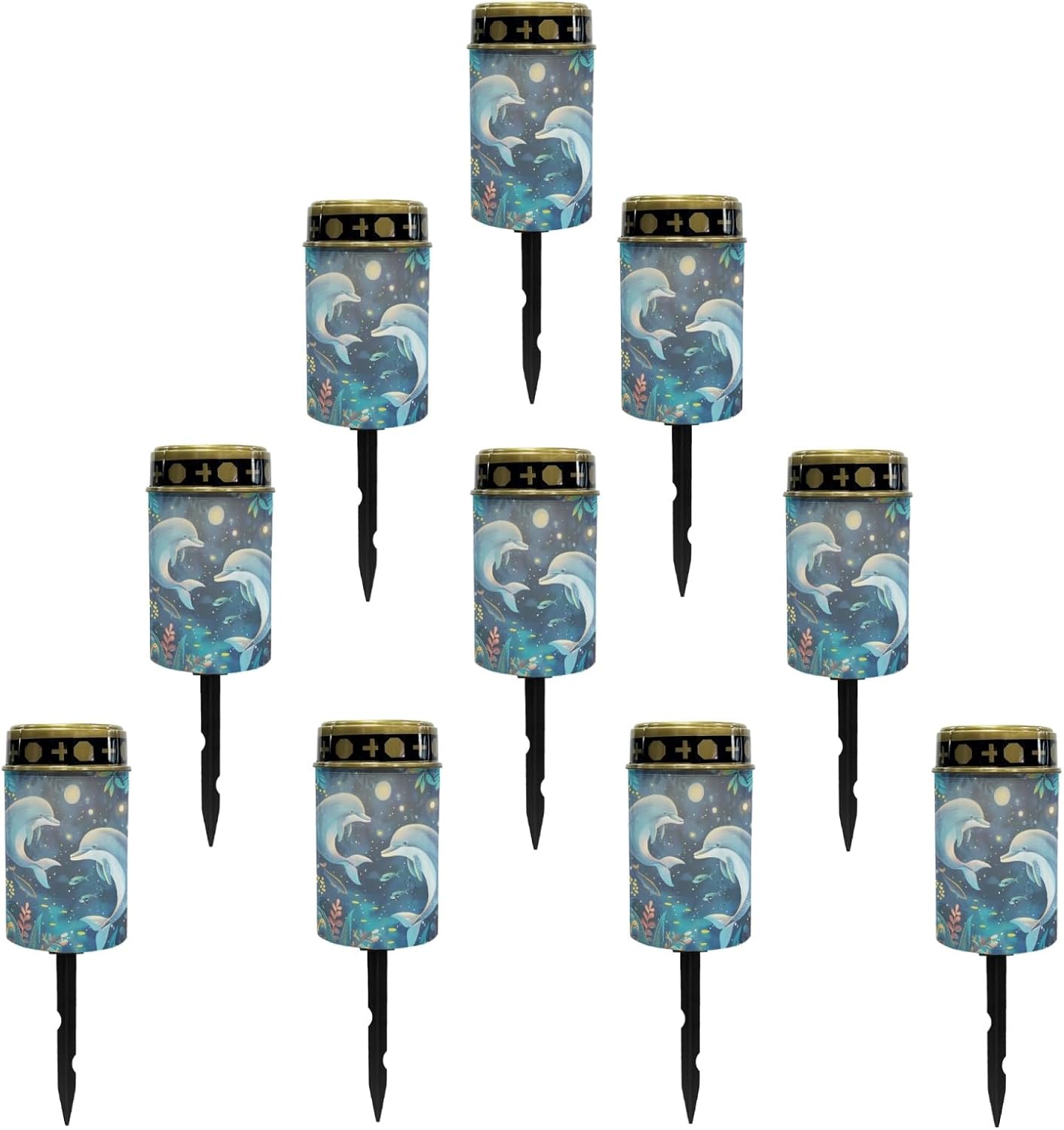 Dolphin Solar Garden Lights Outdoor Solar Walkway Lights,Moon Star Pathway Lights Waterproof Solar Pathway Lights Solar Powered Fairy Lights for Home Path