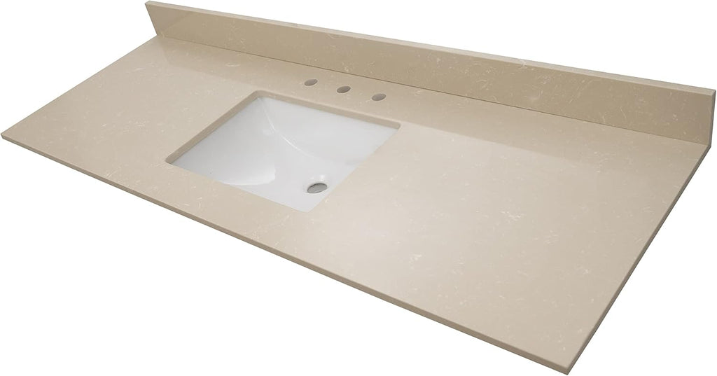 MSI Cosmic Sand Vanity Top with Under Mount Rectangle Single Bowl Ceramic Sink, Engineered Marble Stone, 4' CC Faucet Holes, 61'X22'